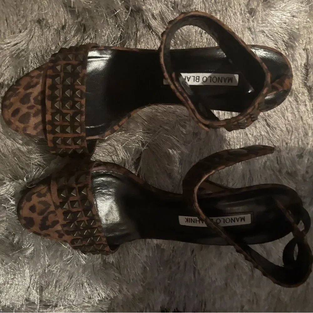 Manolo blahnik shoes animal print heels cuff ankle dress shoes studded sandals